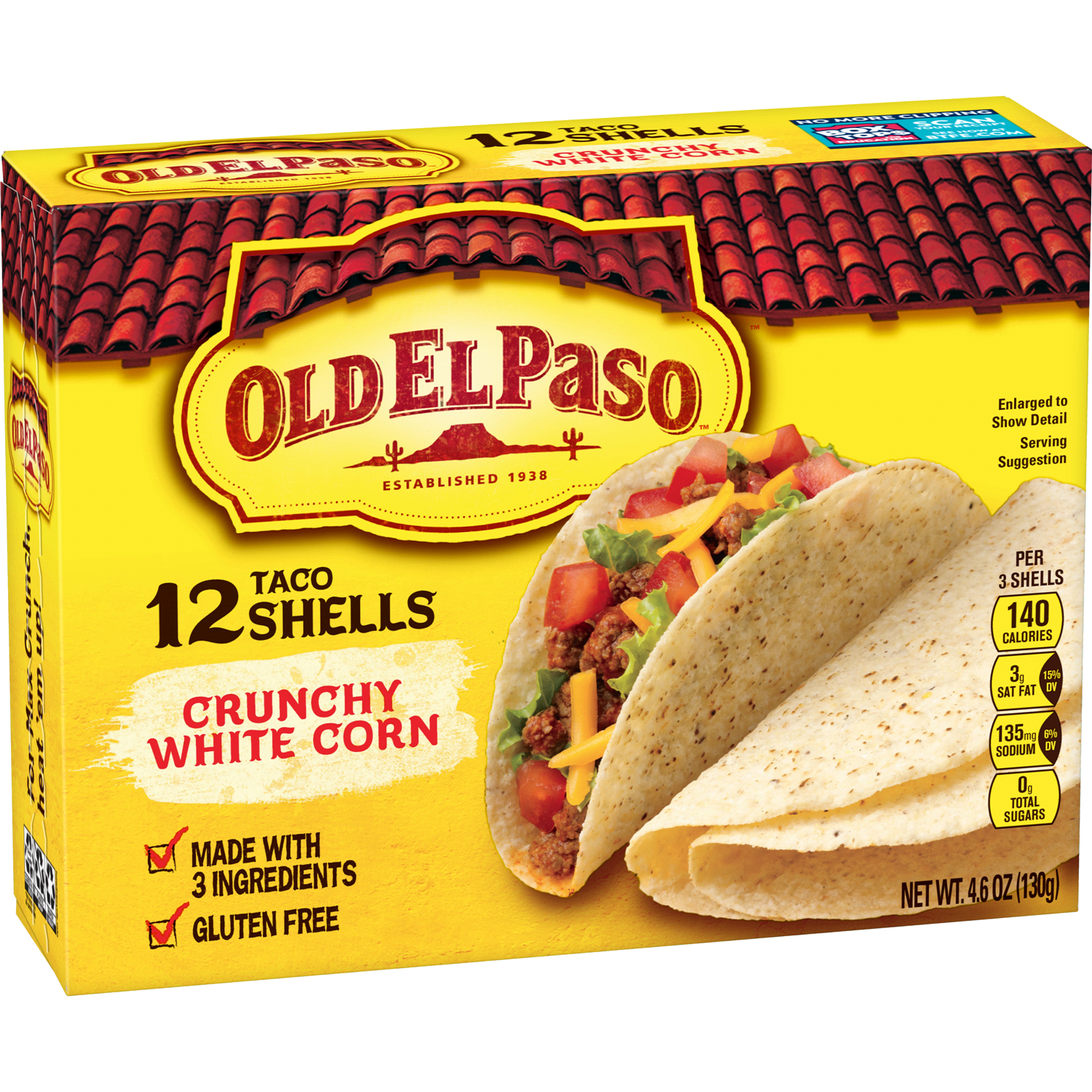 slide 1 of 2, Old El Paso Crunchy White Corn Taco Shells, Gluten Free, 12 ct., 4.6 oz., 12 ct