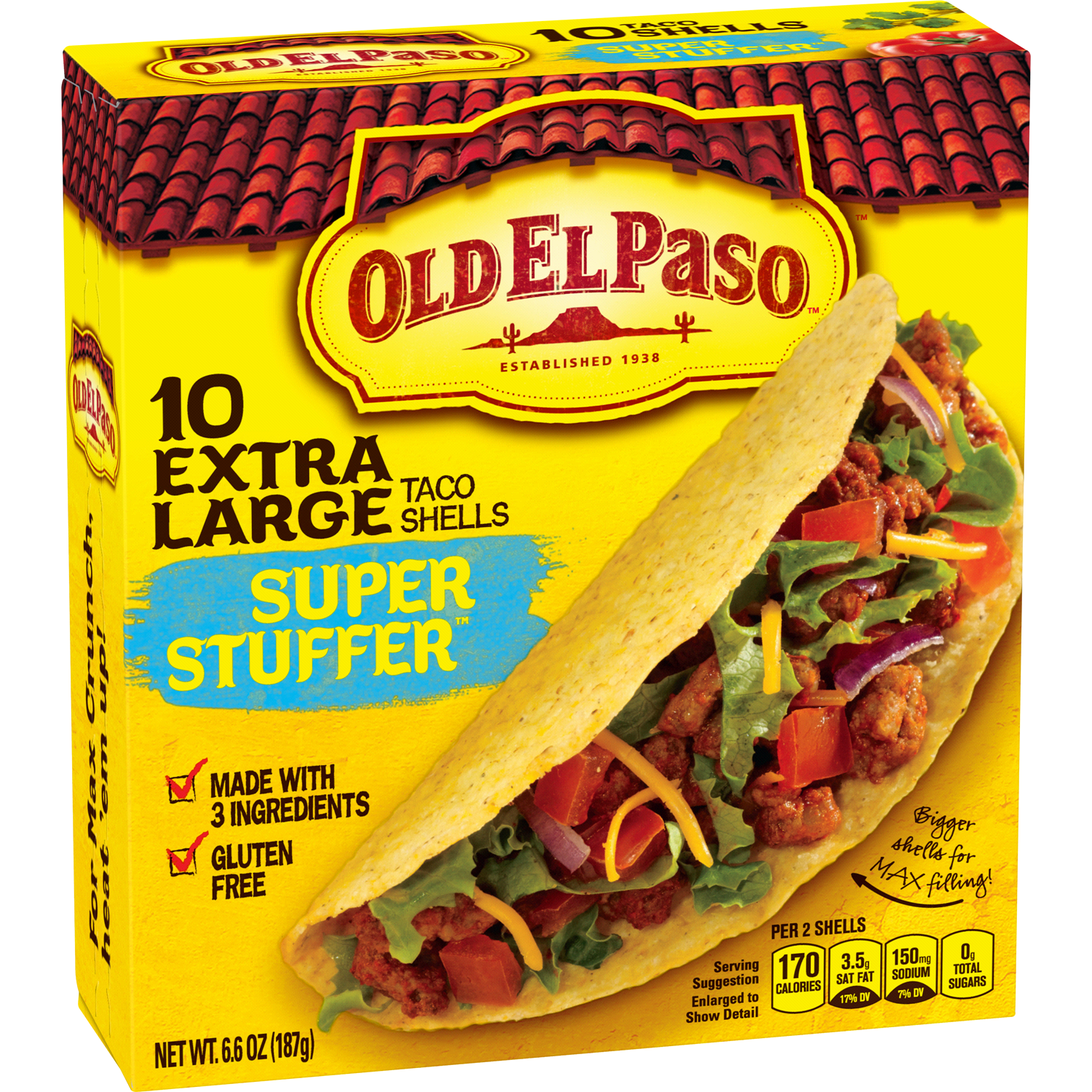 slide 1 of 2, Old El Paso Extra Large Super Stuffer Taco Shells, Meal Prep, 10 Ct, 6.6 oz, 10 ct