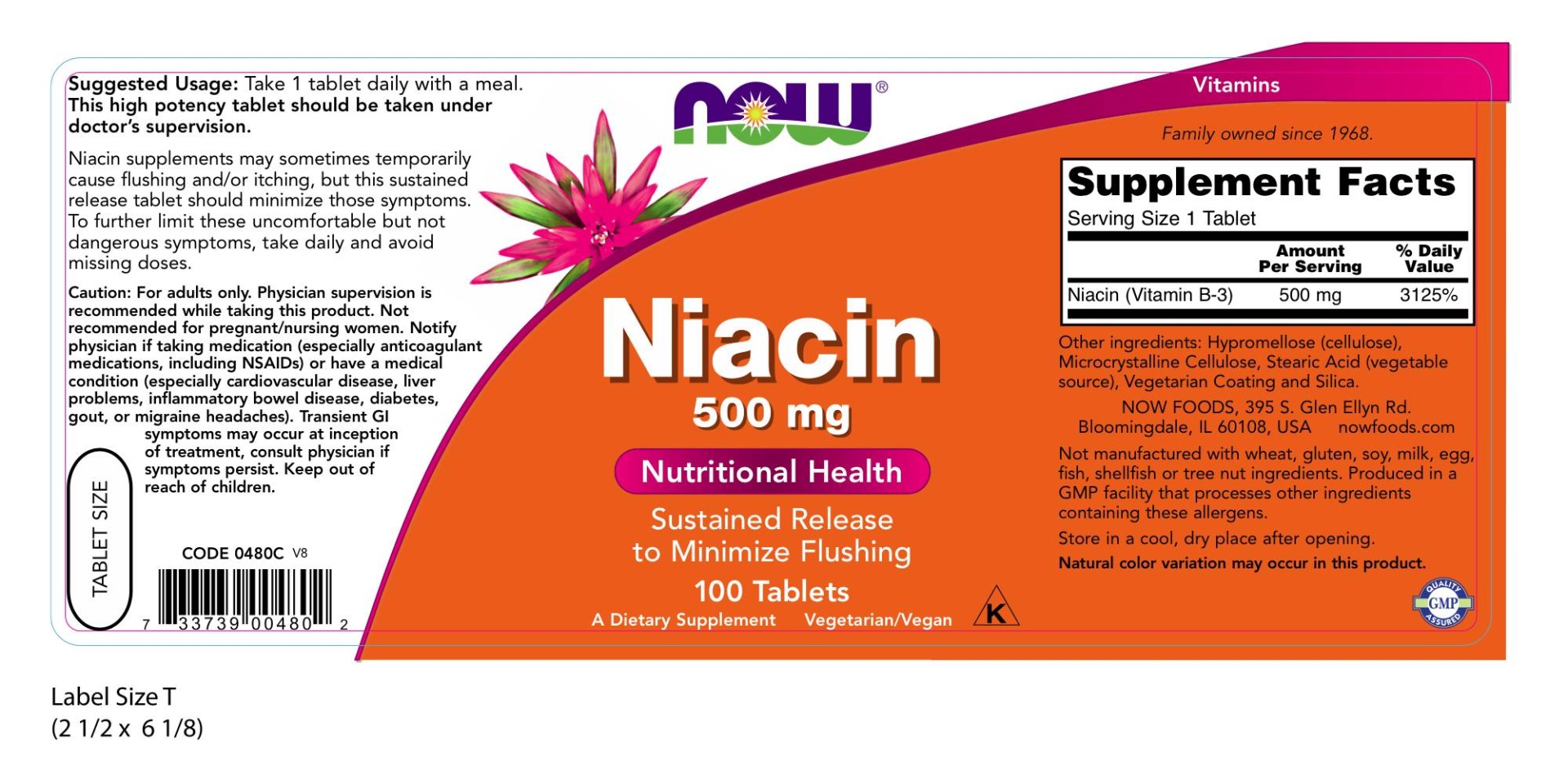 slide 2 of 2, NOW Niacin 500 mg Sustained Release Tablets, 500 mg