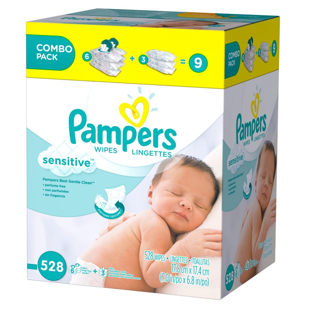 slide 2 of 6, Pampers Sensitive Baby Wipes, Combo Pack, 528 ct
