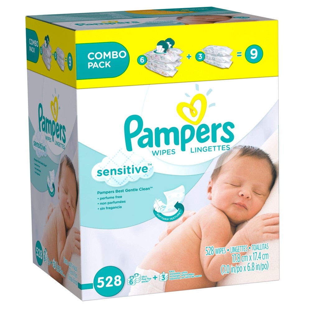 slide 5 of 6, Pampers Sensitive Baby Wipes, Combo Pack, 528 ct