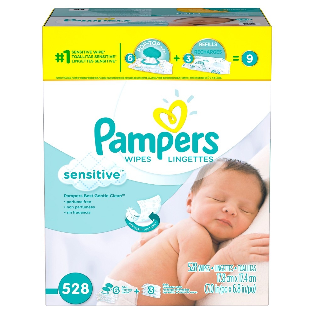 slide 6 of 6, Pampers Sensitive Baby Wipes, Combo Pack, 528 ct
