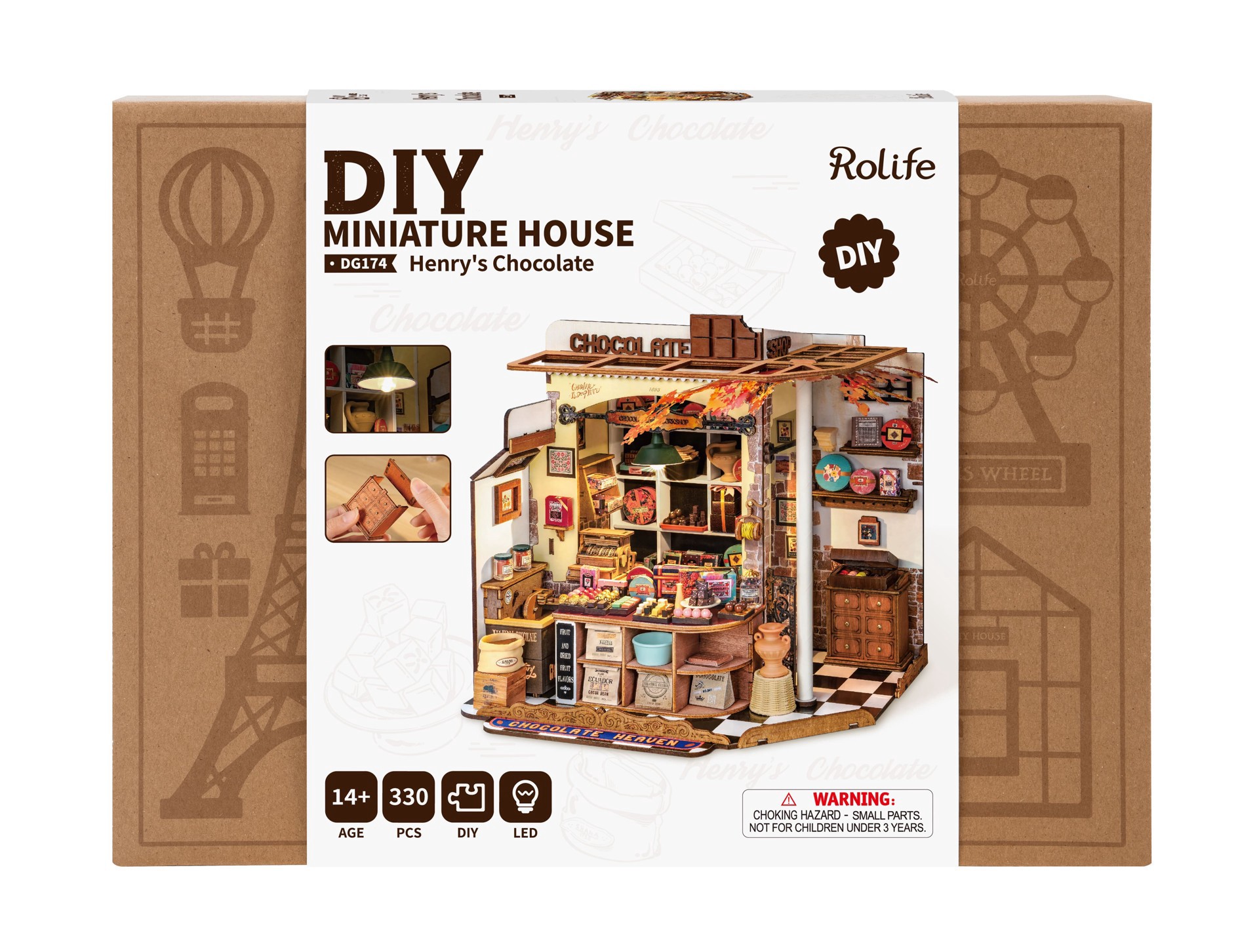 slide 7 of 8, Robotime Rolife Henry's Chocolate Diy Miniature House Kit, 8.38 in x 6.8 in x 7.99 in
