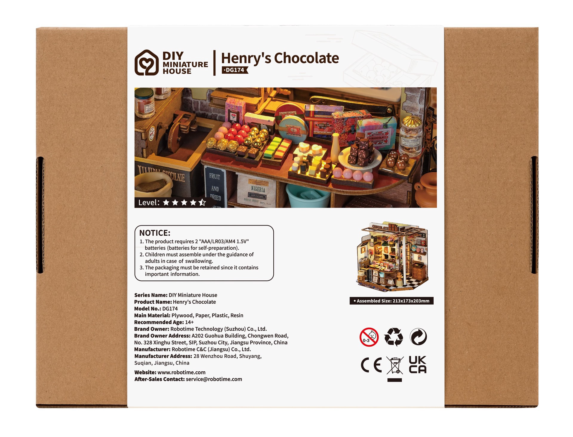slide 2 of 8, Robotime Rolife Henry's Chocolate Diy Miniature House Kit, 8.38 in x 6.8 in x 7.99 in