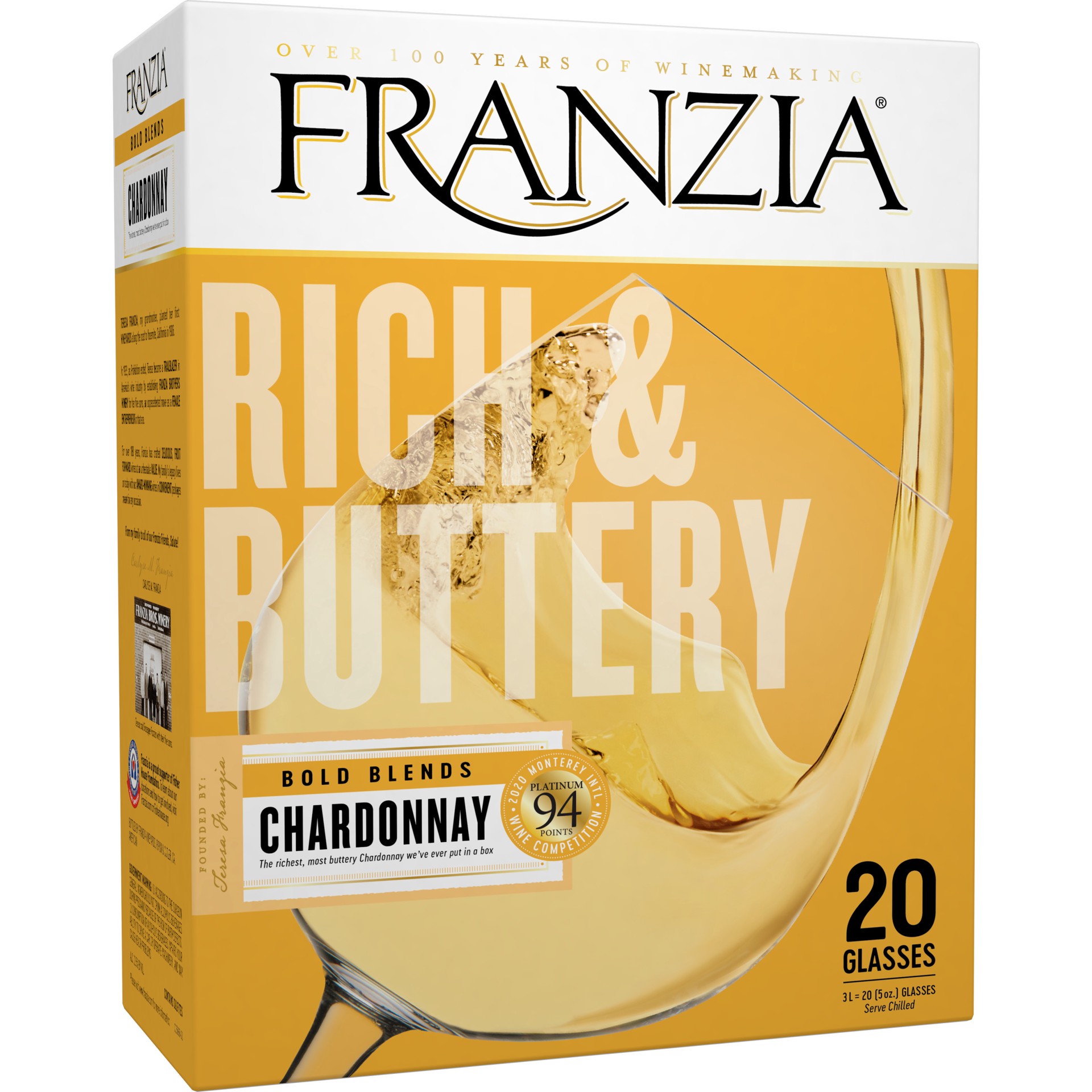 slide 1 of 4, Franzia Rich & Buttery Chardonnay, White Wine, South Eastern Australia, 1 ct, 3L Box, 3 liter