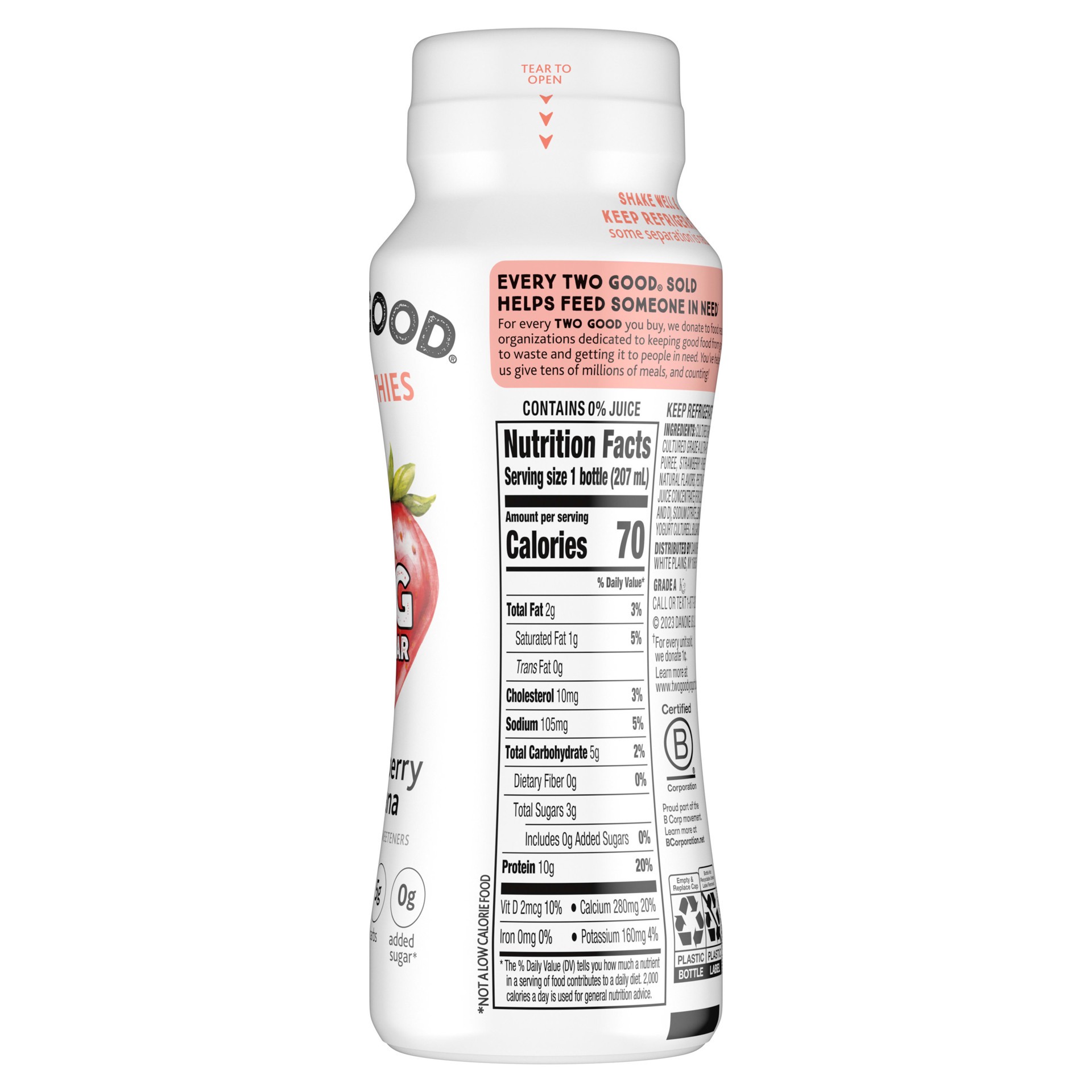 slide 5 of 5, Too Good & Co. Strawberry Banana Smoothie, Yogurt-Cultured Dairy Drink, Lower Sugar, 7 FL OZ Bottle, 7 fl oz
