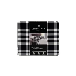 London Fog Microfiber Sheet Set, Queen, Black Plaid