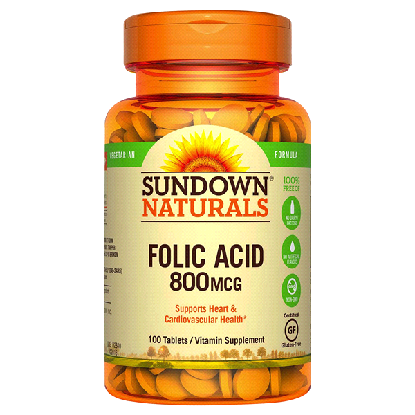 slide 1 of 1, Sundown Naturals 800 Mcg Folic Acid Tablets, 100 ct