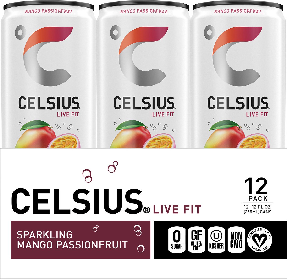 slide 2 of 5, Celsius Energy Drink, Mango Passionfruit, Sparkling, 12Pk, 12 fl oz