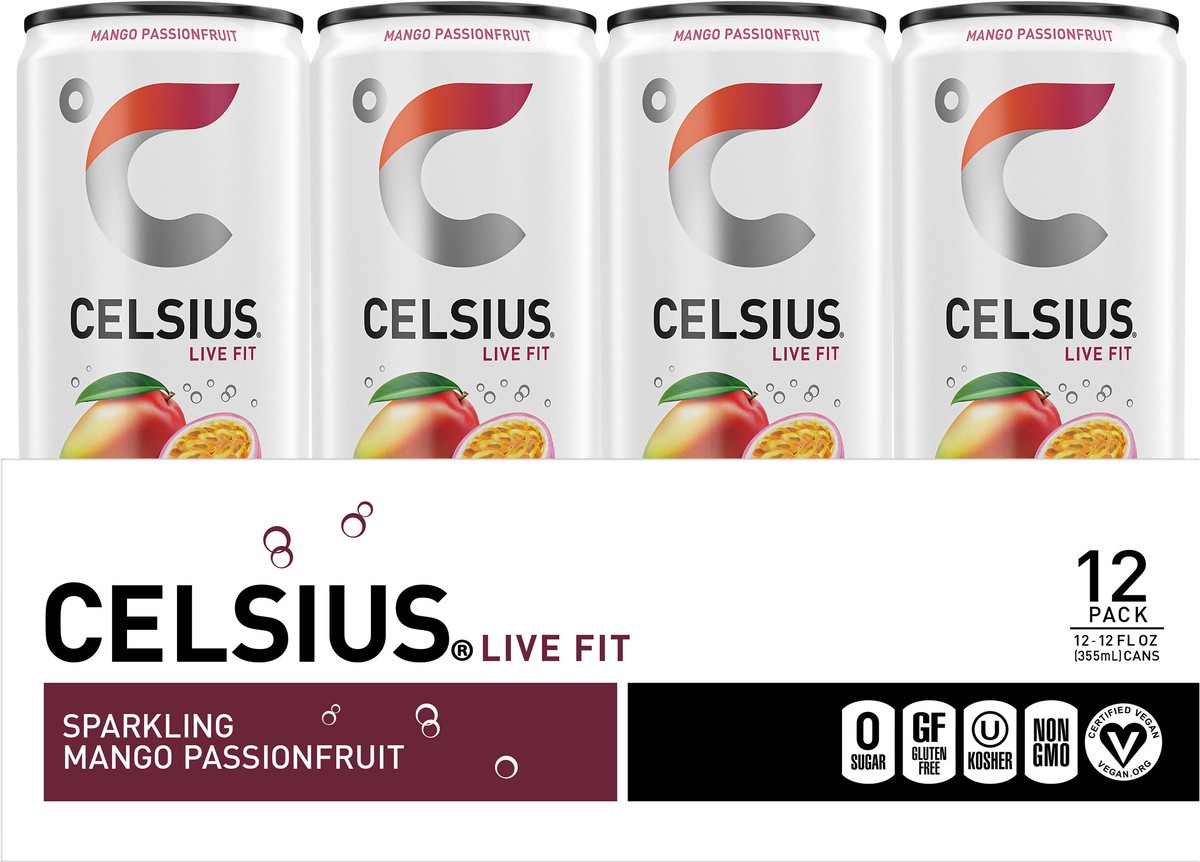 slide 4 of 5, Celsius Energy Drink, Mango Passionfruit, Sparkling, 12Pk, 12 fl oz