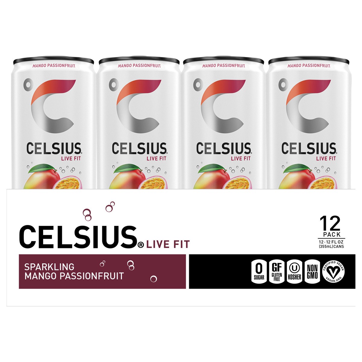 slide 3 of 5, Celsius Energy Drink, Mango Passionfruit, Sparkling, 12Pk, 12 fl oz