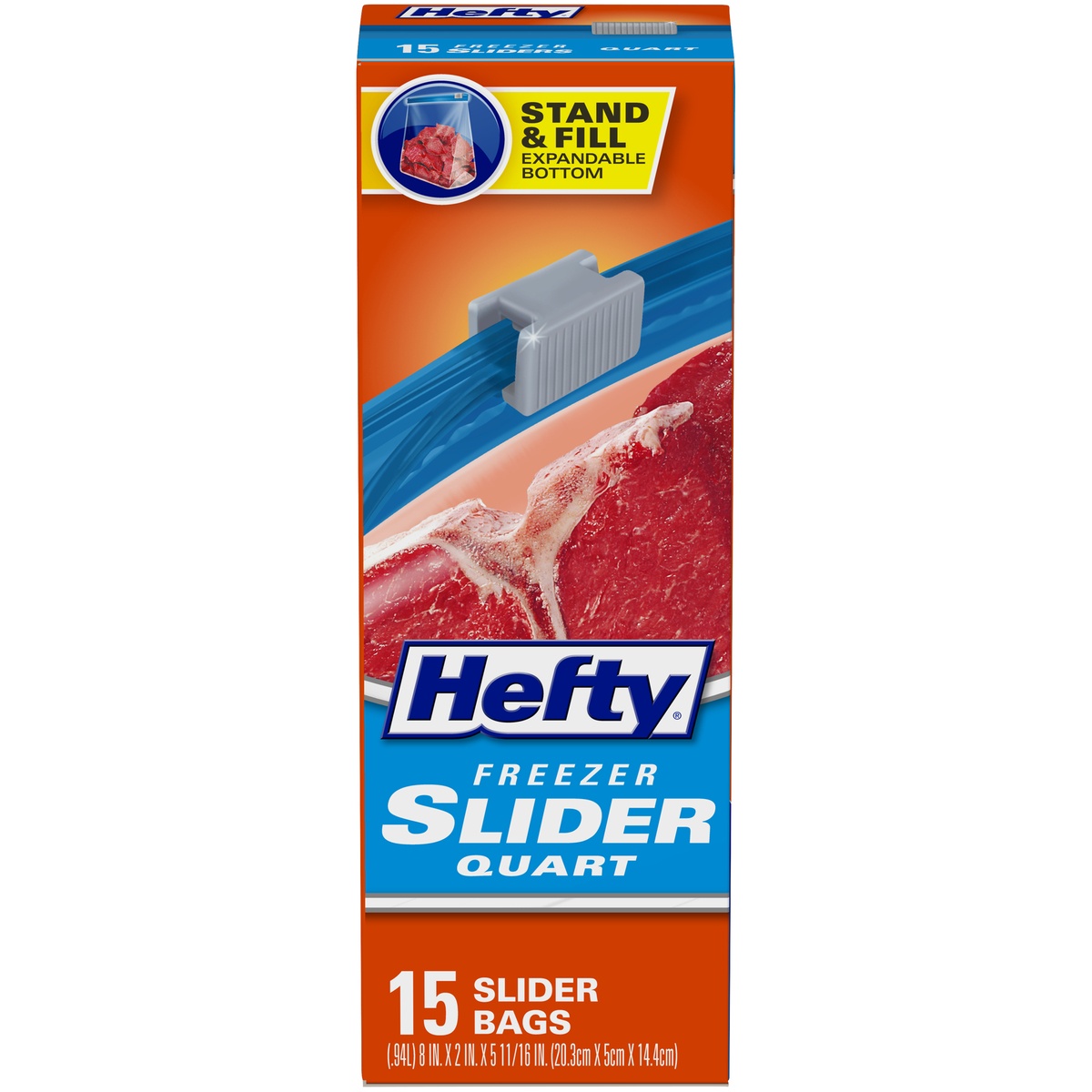 slide 1 of 1, Hefty Quart Freezer Slider Bags, 15 ct