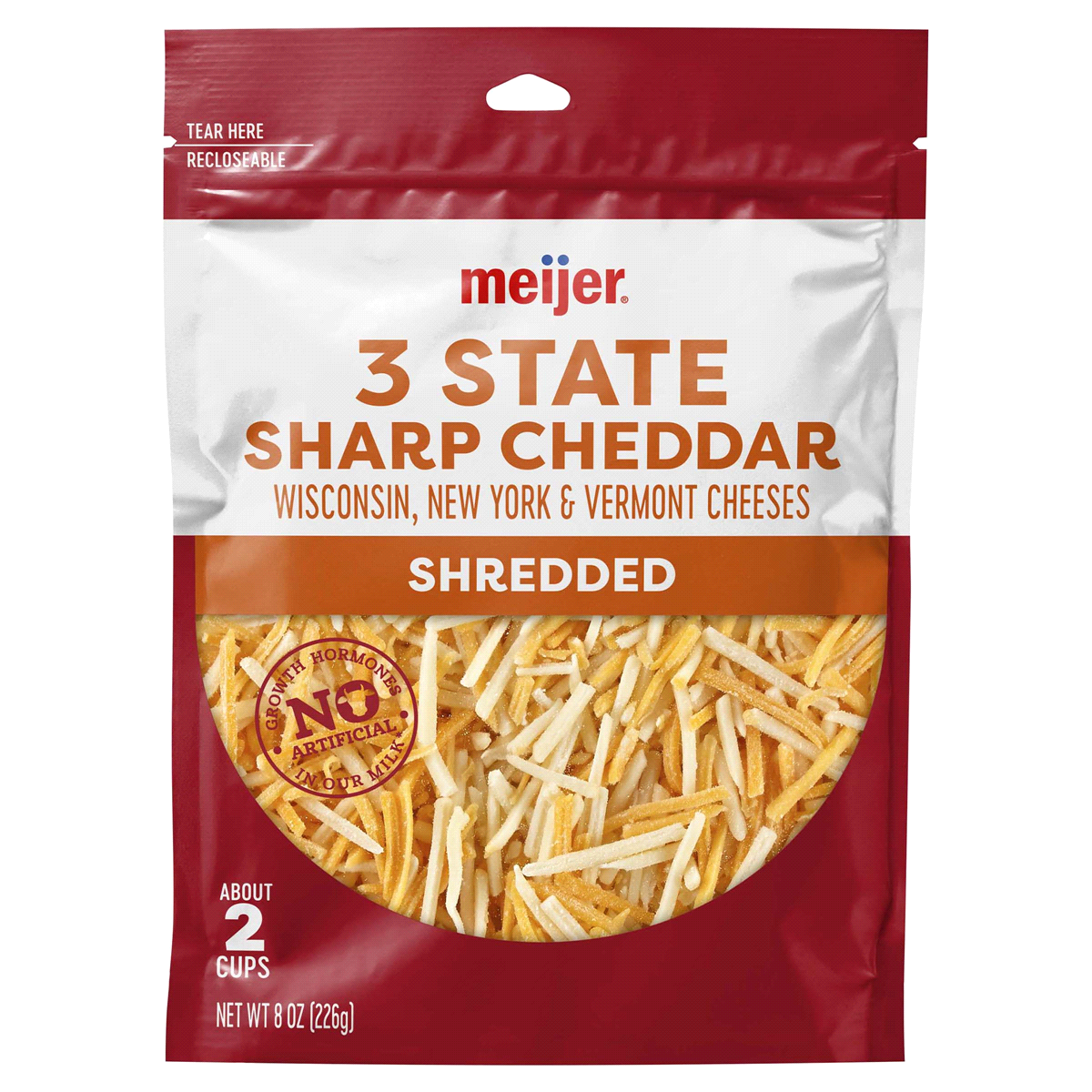slide 1 of 5, Meijer Finely Shredded 3-State Cheddar Cheese, 8 oz