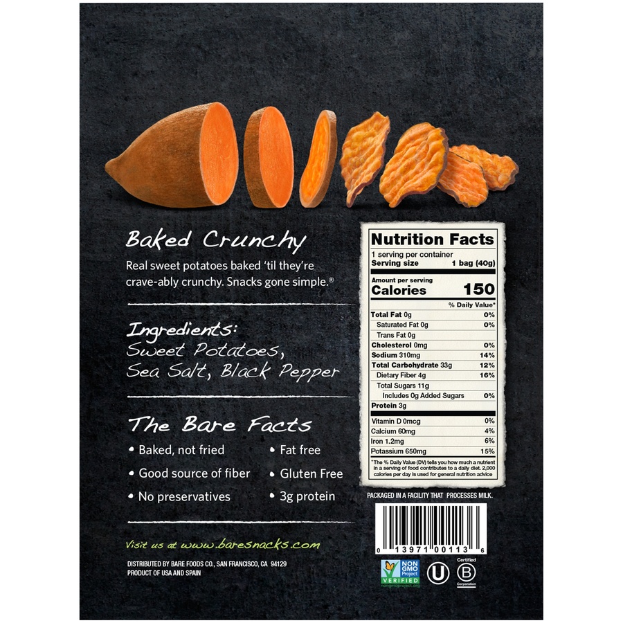 slide 2 of 2, Bare Baked Crunchy Sweet Potato Chips Sea Salt 1.4 Oz Bag, 1.4 oz