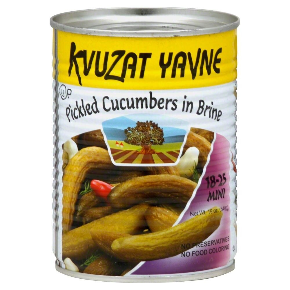 slide 1 of 1, Kvuzat Yavne Mini Pickled Cucumbers in Brine, 19 oz