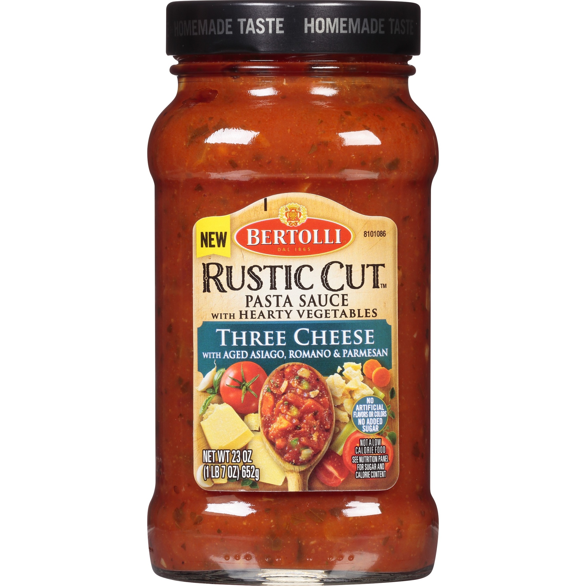 slide 1 of 6, Bertolli Rustic Cut Three Cheese Pasta Sauce with Hearty Vegetables, 23 oz