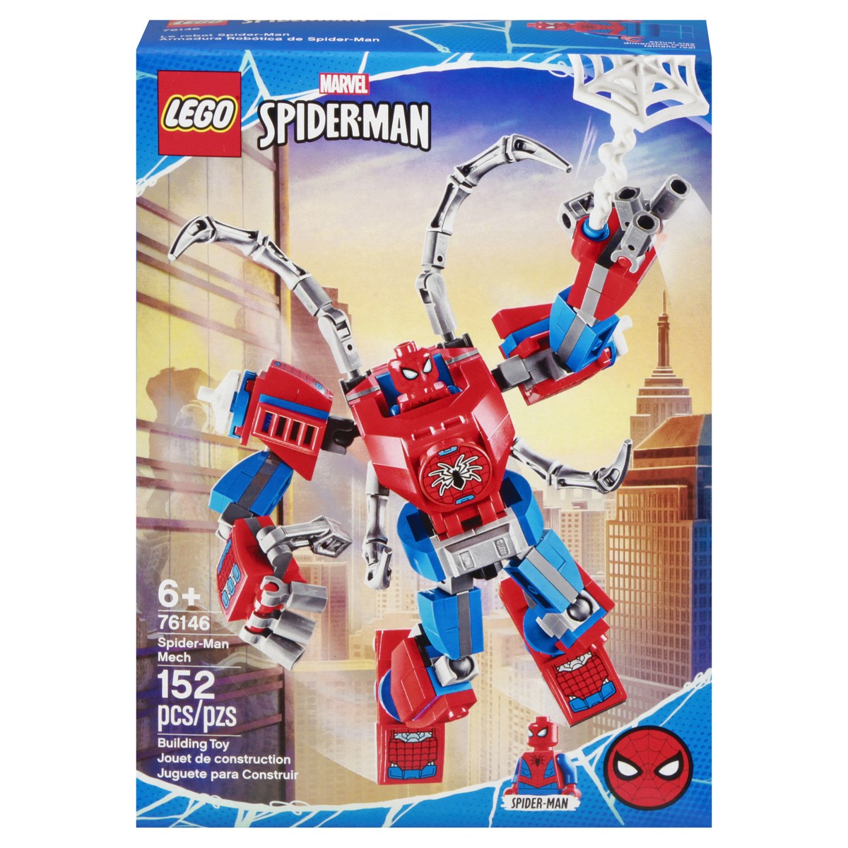 slide 1 of 9, LEGO Marvel Spider-Man 6+ 152 Pieces Spider-Man Mech Building Toy 1 ea, 1 ct