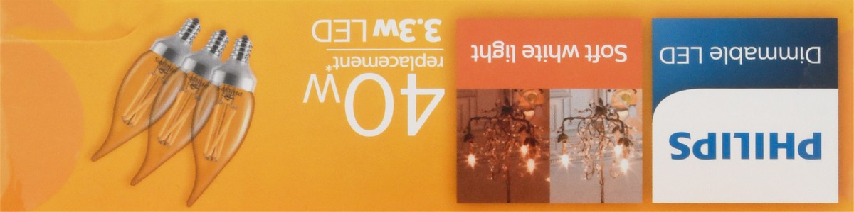 slide 6 of 8, Philips 33Watt 40Watt Candelabra Base Bent Tip Candle Led Light Bulbs, 3 ct