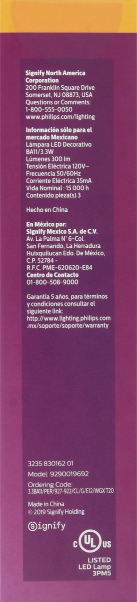 slide 5 of 8, Philips 33Watt 40Watt Candelabra Base Bent Tip Candle Led Light Bulbs, 3 ct