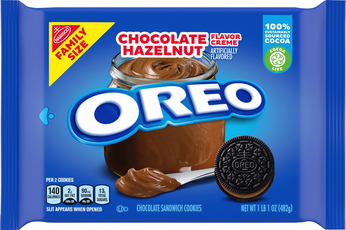 slide 9 of 9, OREO Chocolate Hazelnut Creme Chocolate Sandwich Cookies, Family Size, 17 oz, 17 oz