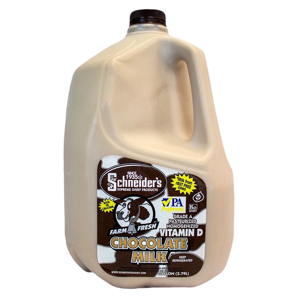 slide 1 of 1, Schneider Chocolate Gallon Milk, 128 oz