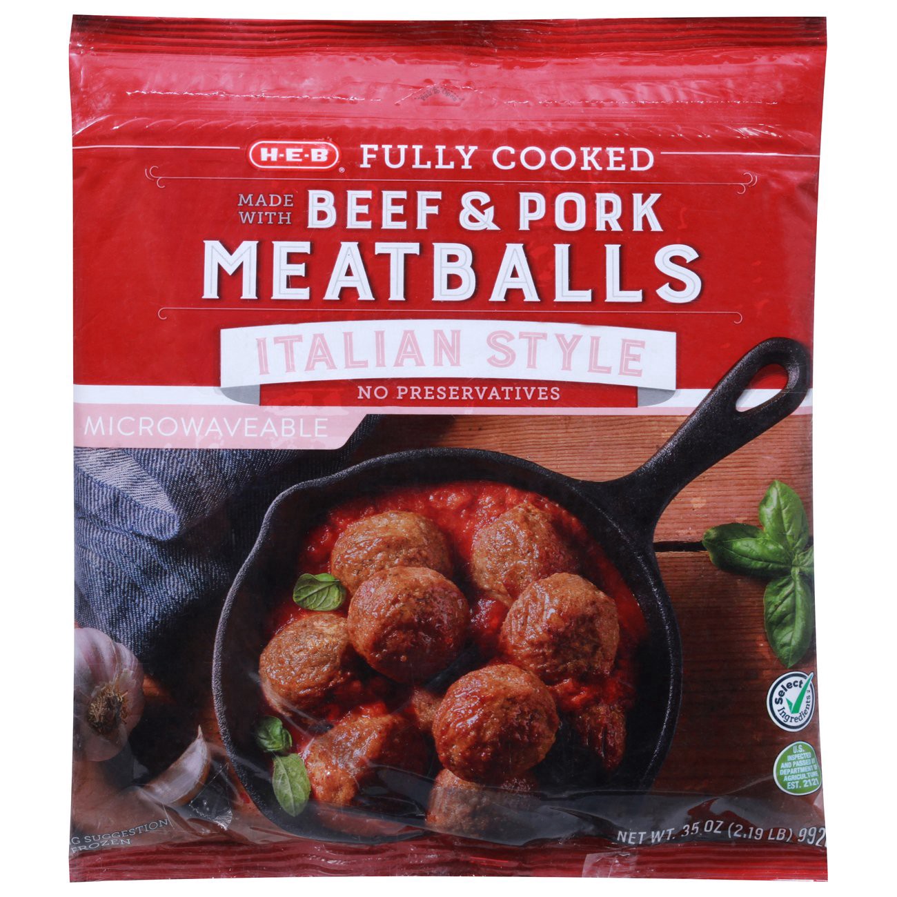 slide 1 of 1, H-E-B Fully Cooked Italian Style Meatballs, 35 oz