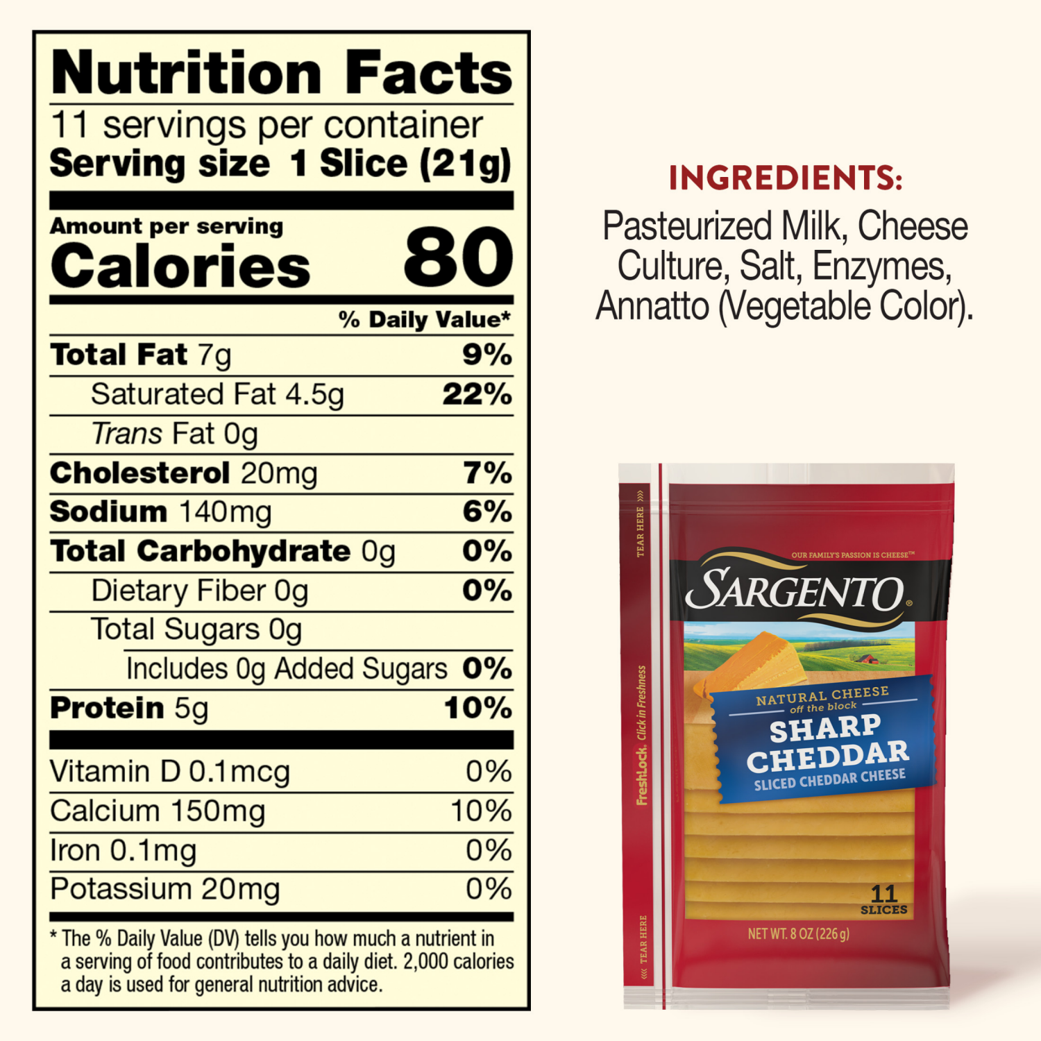 slide 8 of 8, Sargento Natural Sharp Cheddar Sliced Cheese 11 ea, 11 ct
