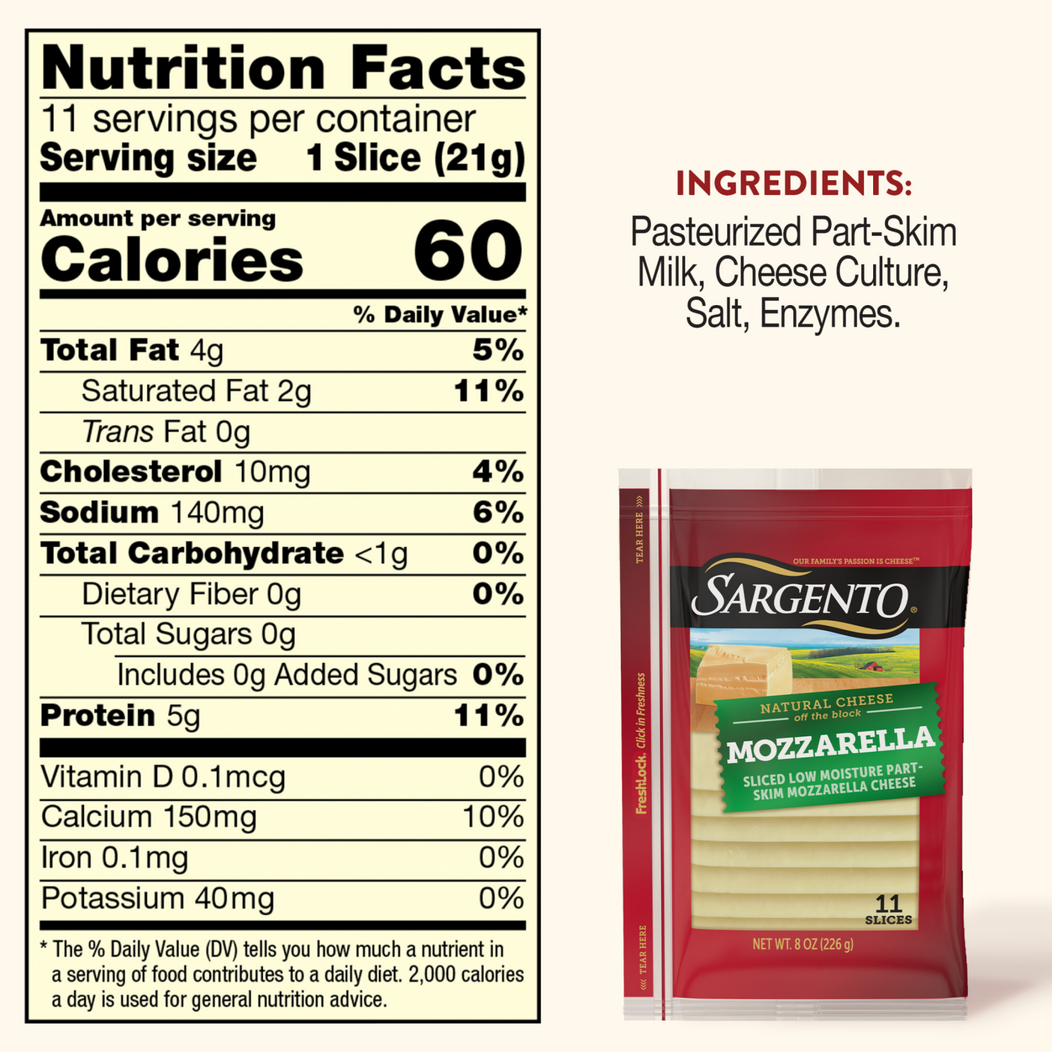 slide 8 of 8, Sargento Sliced Mozzarella Natural Cheese, 11 Slices, 11 ct