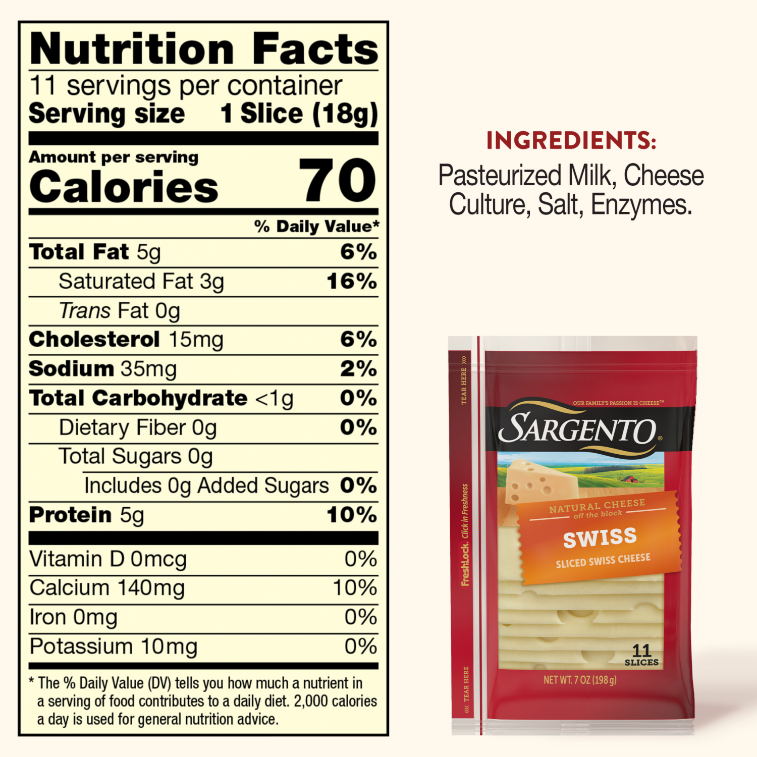 slide 7 of 8, Sargento Sliced Swiss Natural Cheese, 11 slices, 11 ct