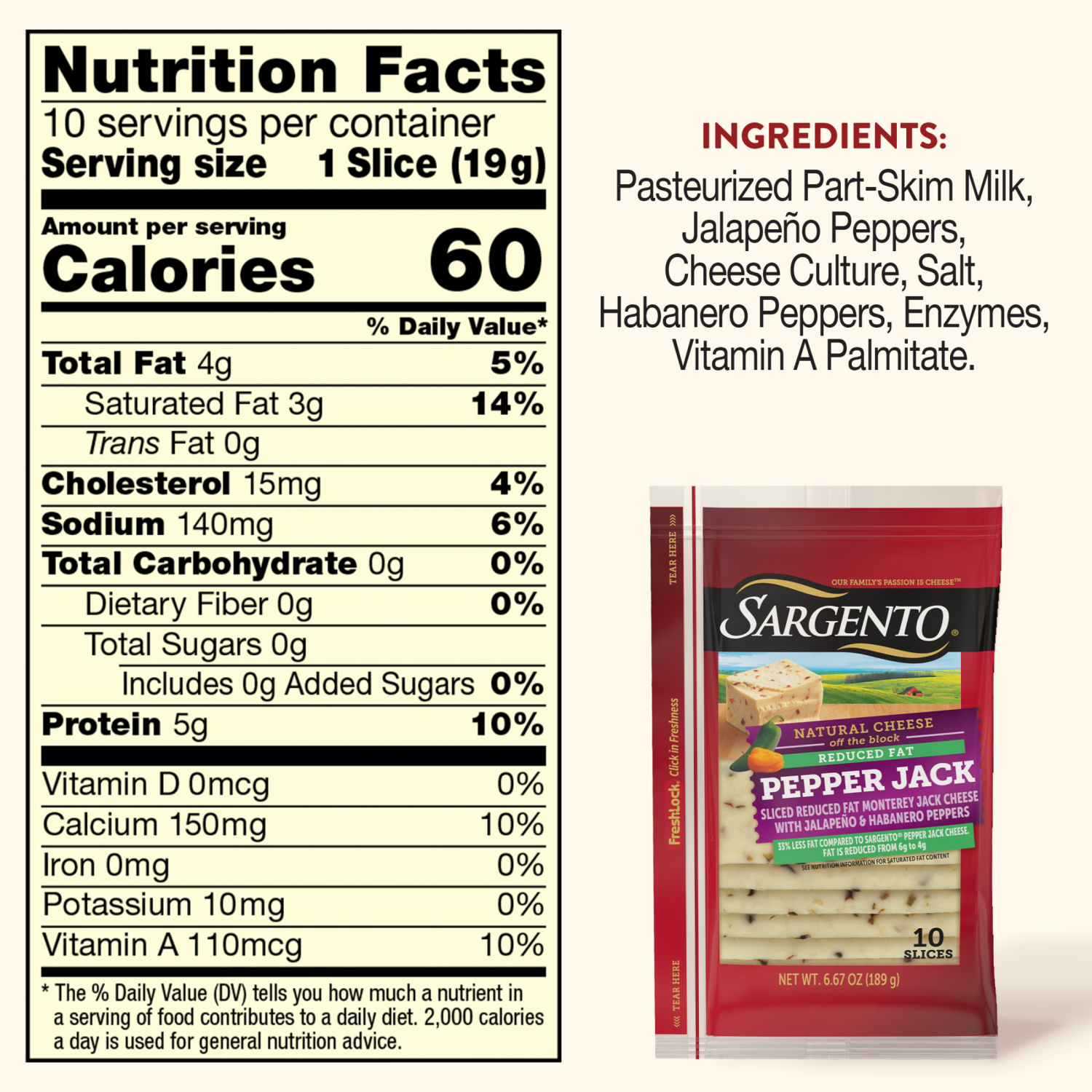 slide 8 of 8, Sargento Sliced Reduced Fat Pepper Jack Natural Cheese, 10 Slices, 10 ct