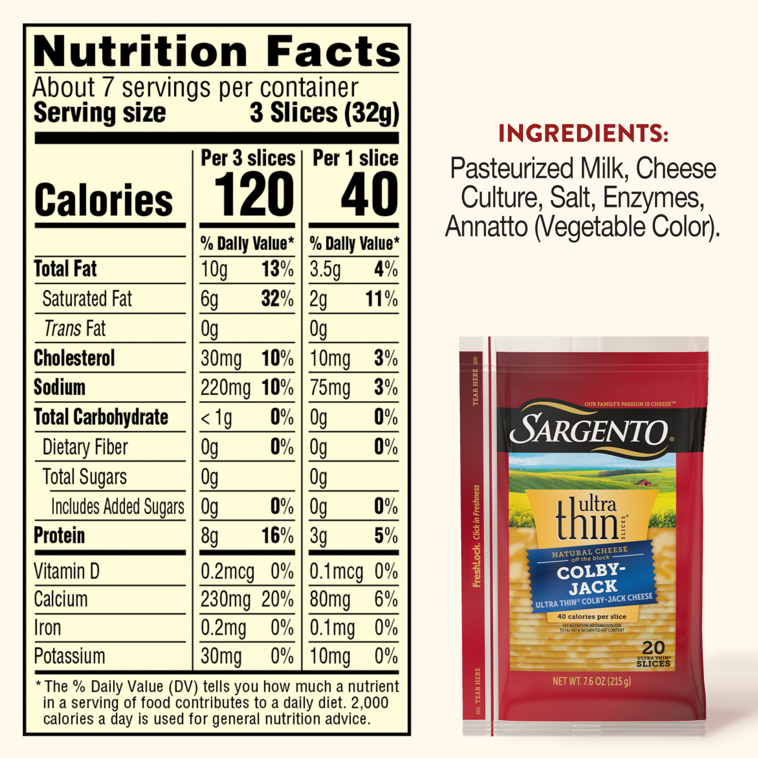 slide 8 of 8, Sargento Colby-Jack Natural Cheese Ultra Thin Slices, 20 slices, 20 ct