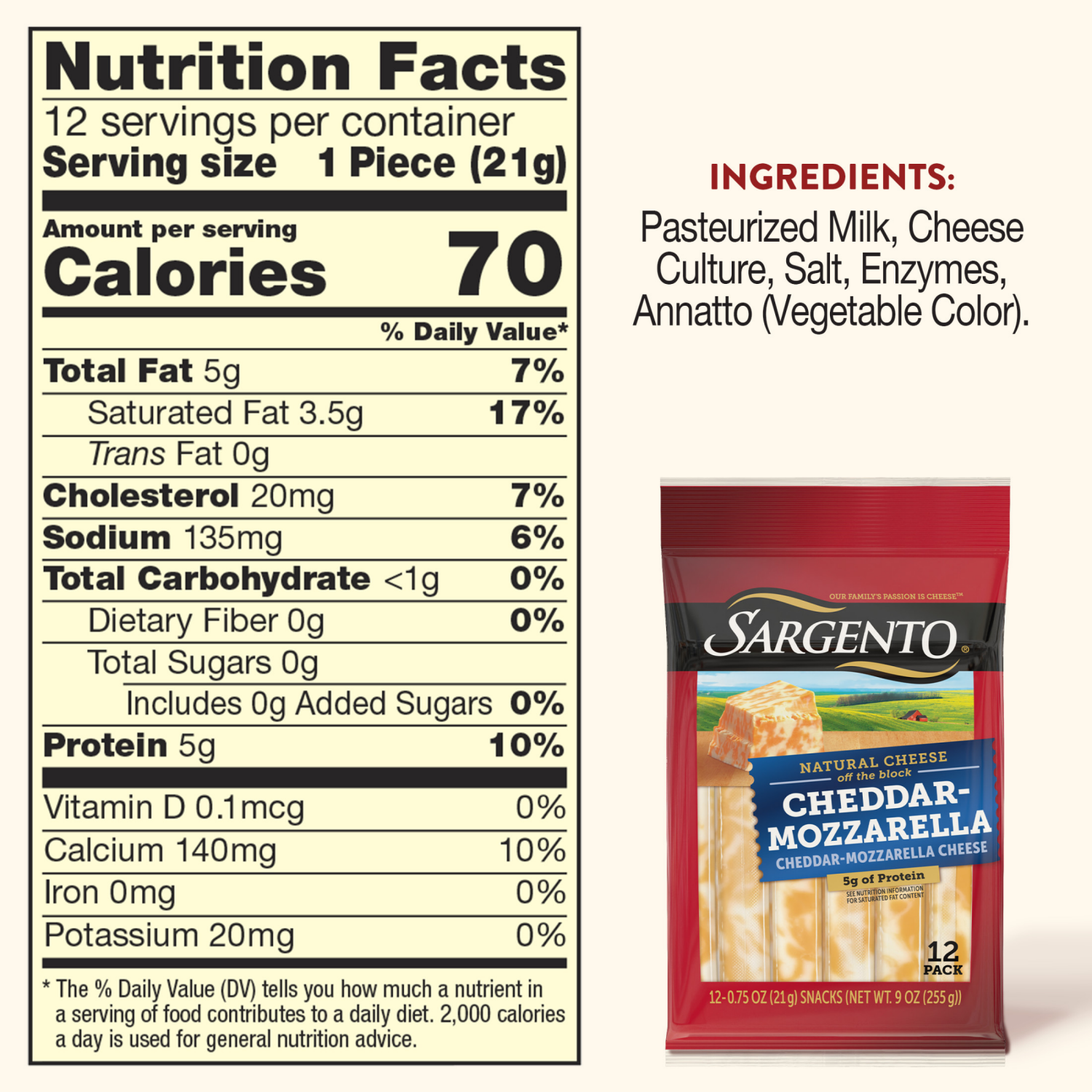 slide 2 of 5, Sargento Cheddar-Mozzarella Natural Cheese Snack Sticks, 12-Count, 12 ct