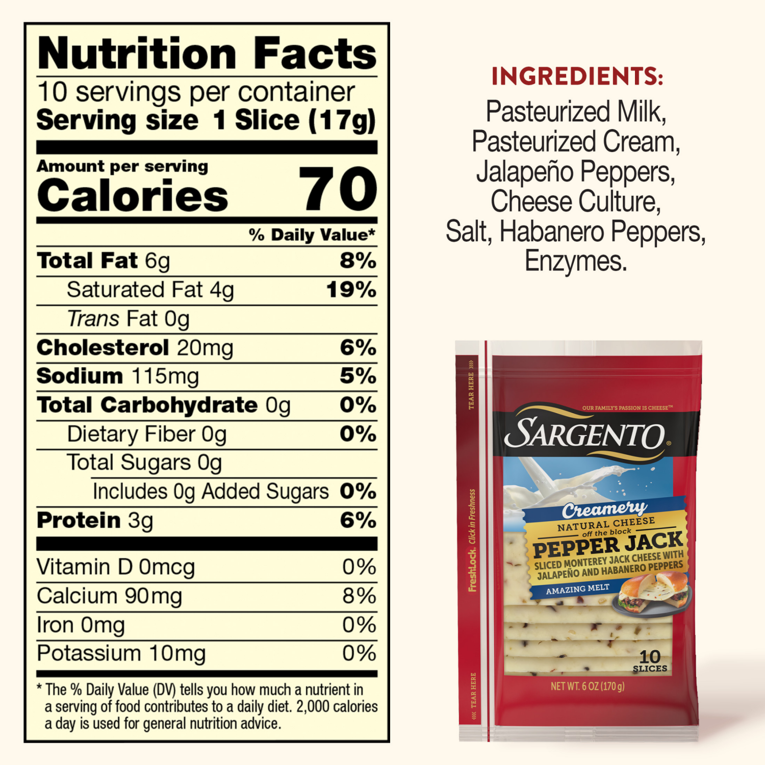 slide 8 of 8, Sargento Creamery Sliced Pepper Jack Natural Cheese, 10 slices, 10 ct