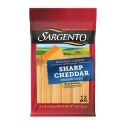 Sargento Sharp Natural Cheddar Cheese Snack Sticks, 12-Count