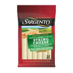 Sargento Reduced Fat Low Moisture Part-Skim Mozzarella Natural Cheese Light String Cheese Snacks, 12-Count