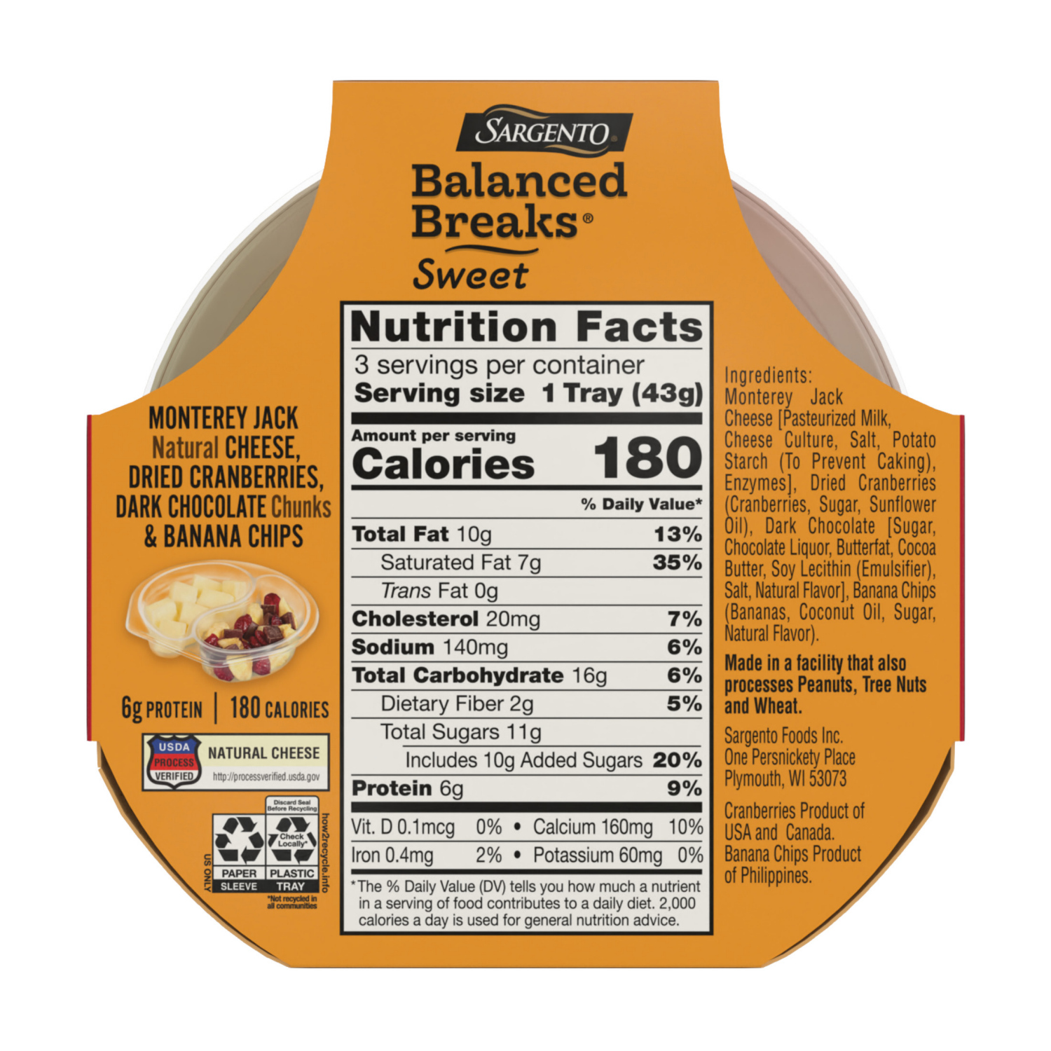 slide 3 of 8, Sargento Sweet Balanced Breaks Monterey Jack Natural Cheese, Dried Cranberries, Dark Chocolate Chunks & Banana Chips, 3-Pack, 3 ct