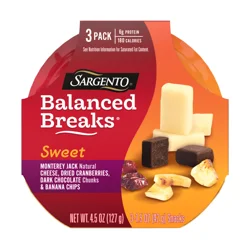 Sargento Sweet Balanced Breaks Monterey Jack Natural Cheese, Dried Cranberries, Dark Chocolate Chunks & Banana Chips, 3-Pack