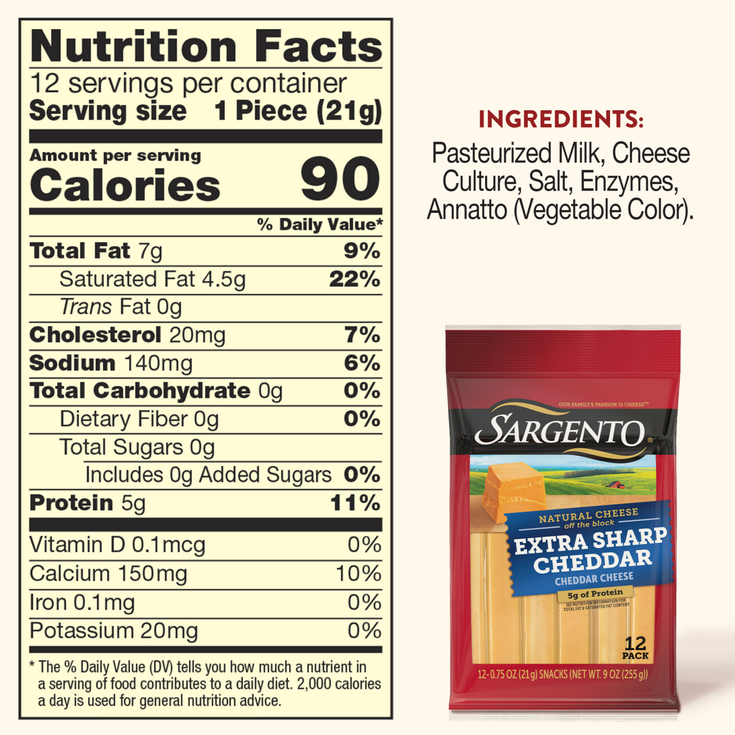 slide 4 of 8, Sargento Extra Sharp Natural Cheddar Cheese Snack Sticks, 12-Count, 12 ct