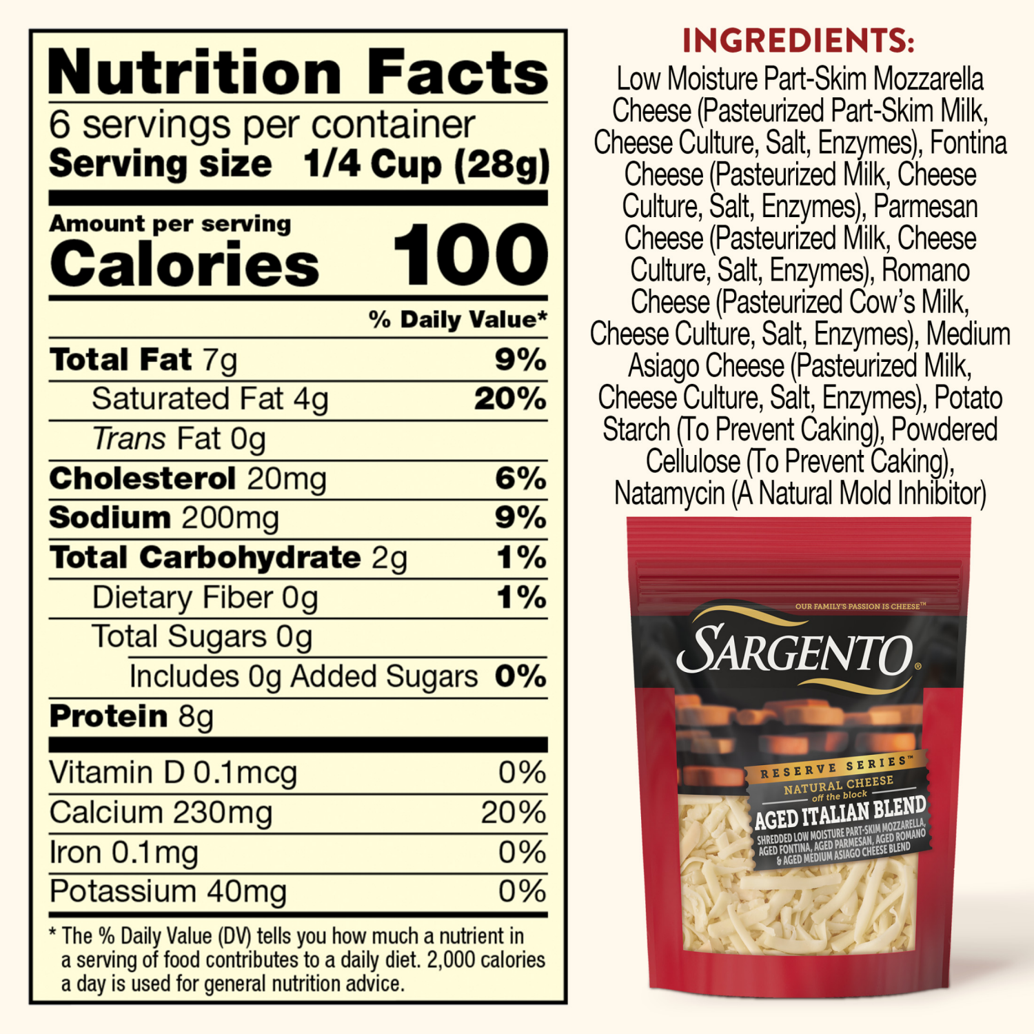 slide 8 of 8, Sargento Reserve Series™ Shredded Aged Italian Blend Natural Cheese, 6 oz., 6 oz