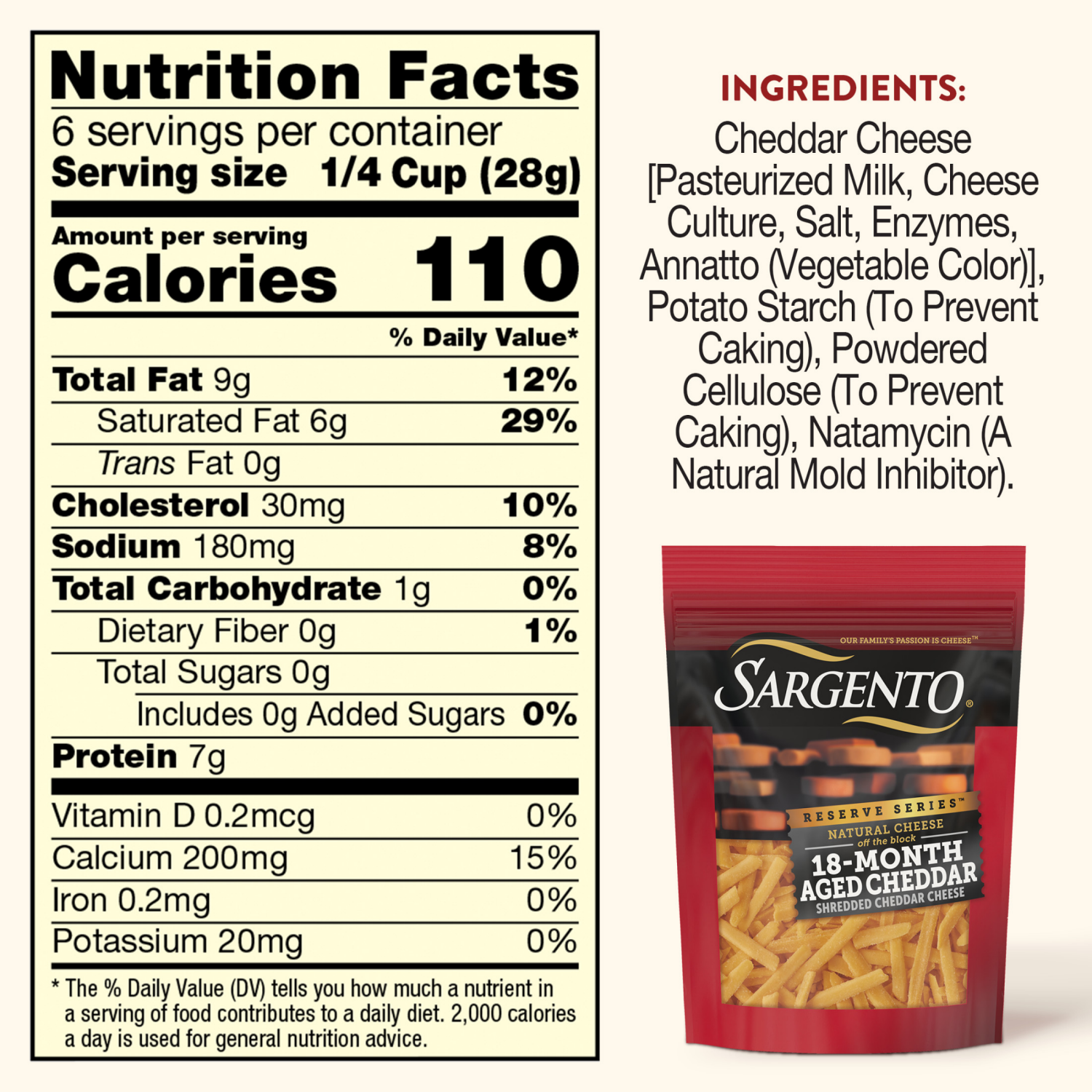 slide 8 of 8, Sargento Reserve Series™ Shredded 18-Month Aged Natural Cheddar Cheese, 6 oz., 6 oz