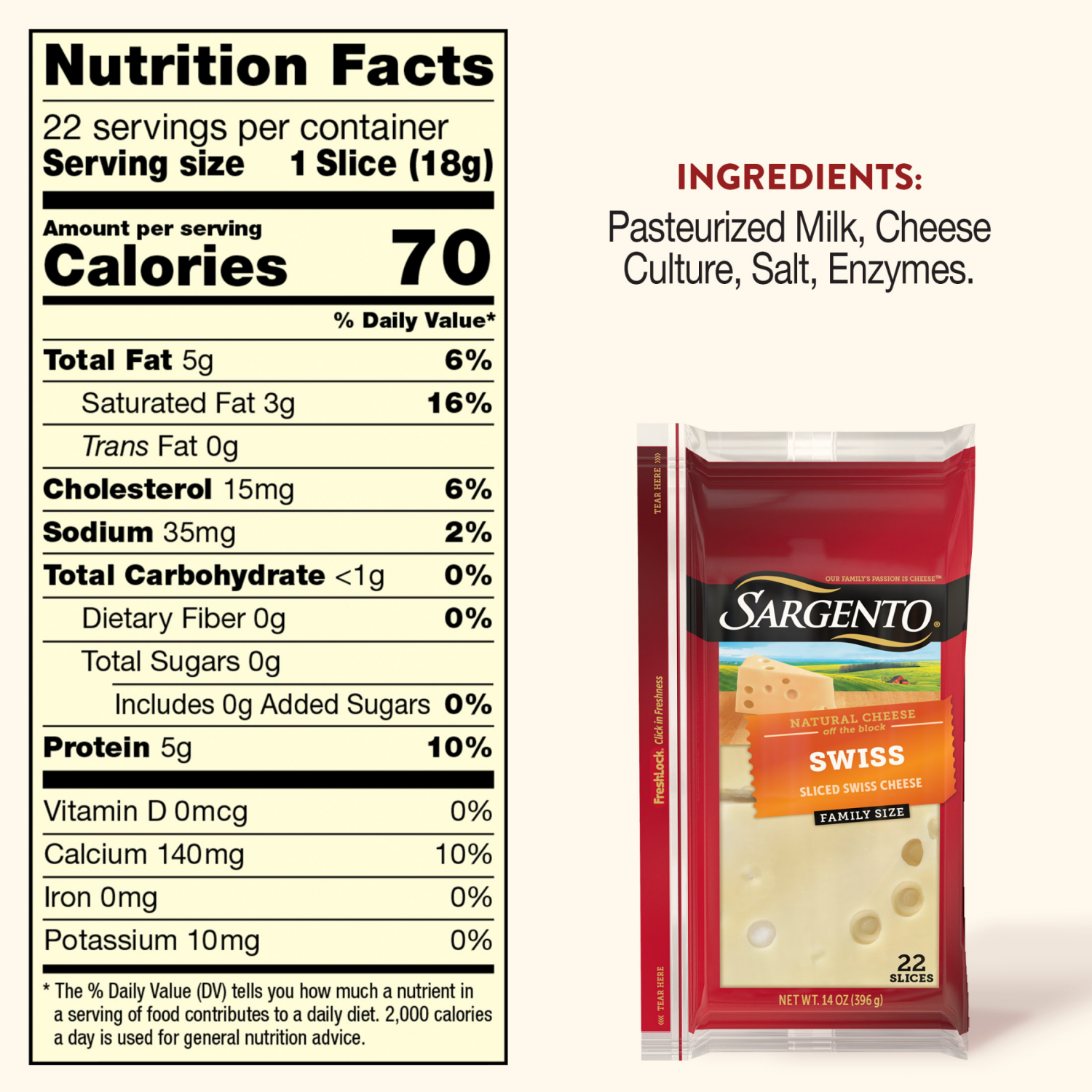 slide 8 of 8, Sargento Natural Swiss Sliced Cheese Family Pack 22 ea, 22 ct