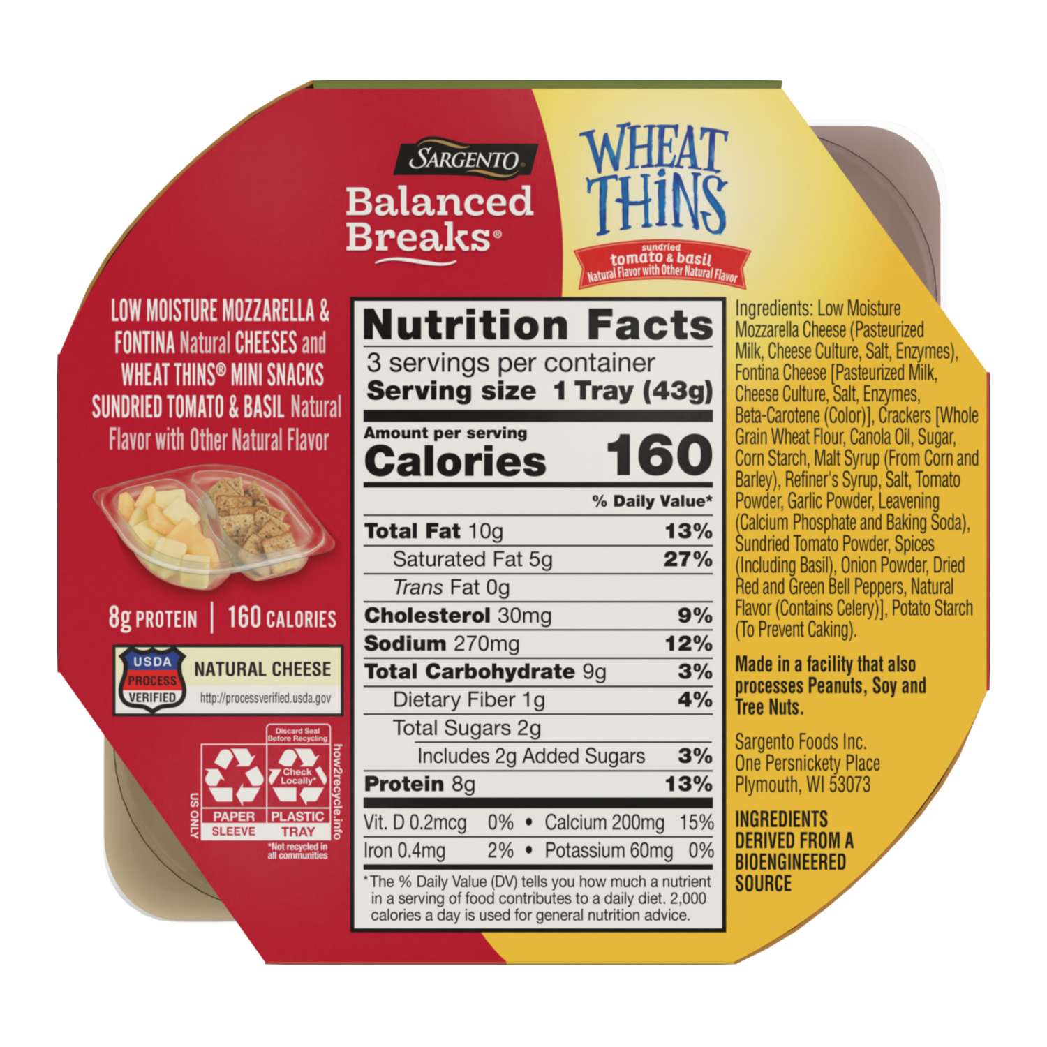 slide 3 of 8, Sargento Mozzarella & Fontina/Wheat Thins Sundried Tomato & Basil Balanced Breaks 3 - 1.5 oz Snacks, 3 ct