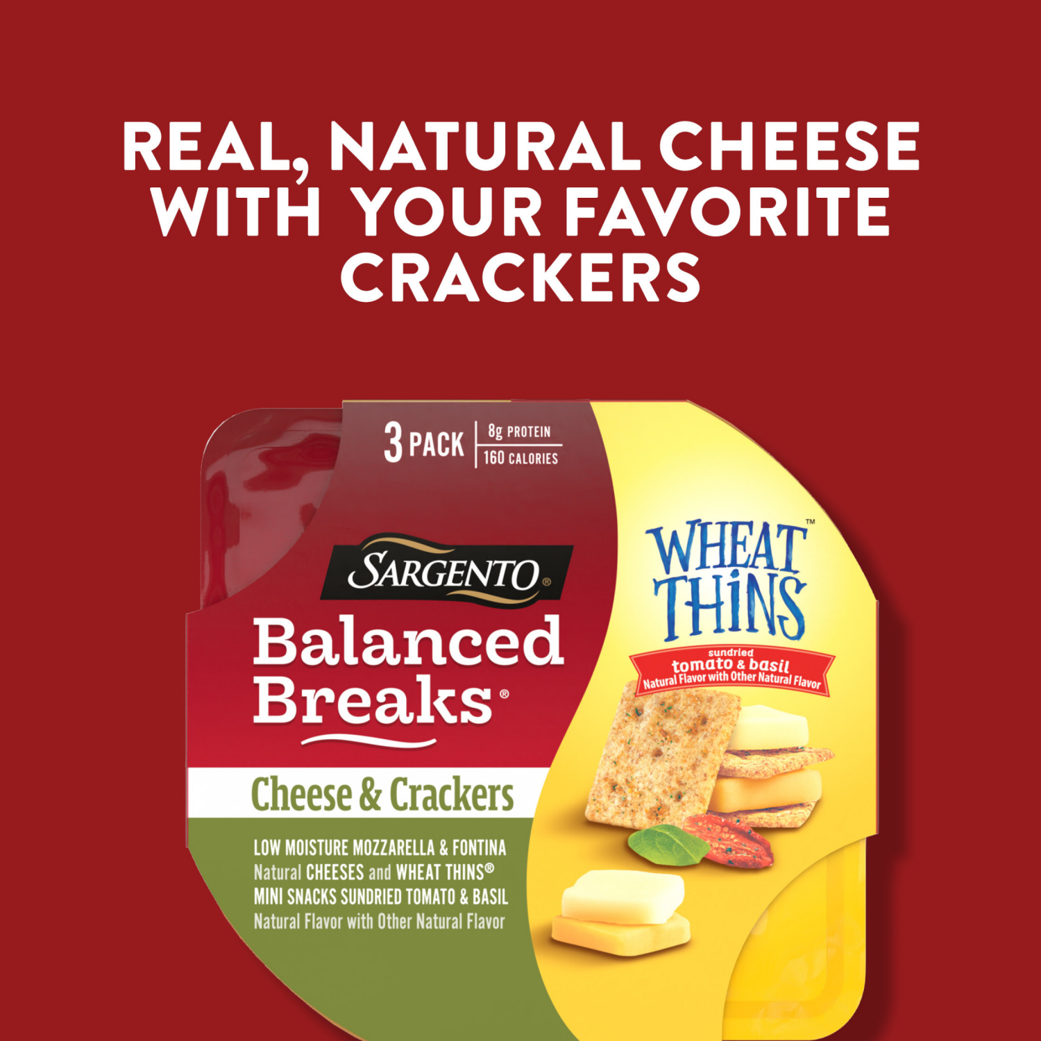 slide 8 of 8, Sargento Mozzarella & Fontina/Wheat Thins Sundried Tomato & Basil Balanced Breaks 3 - 1.5 oz Snacks, 3 ct