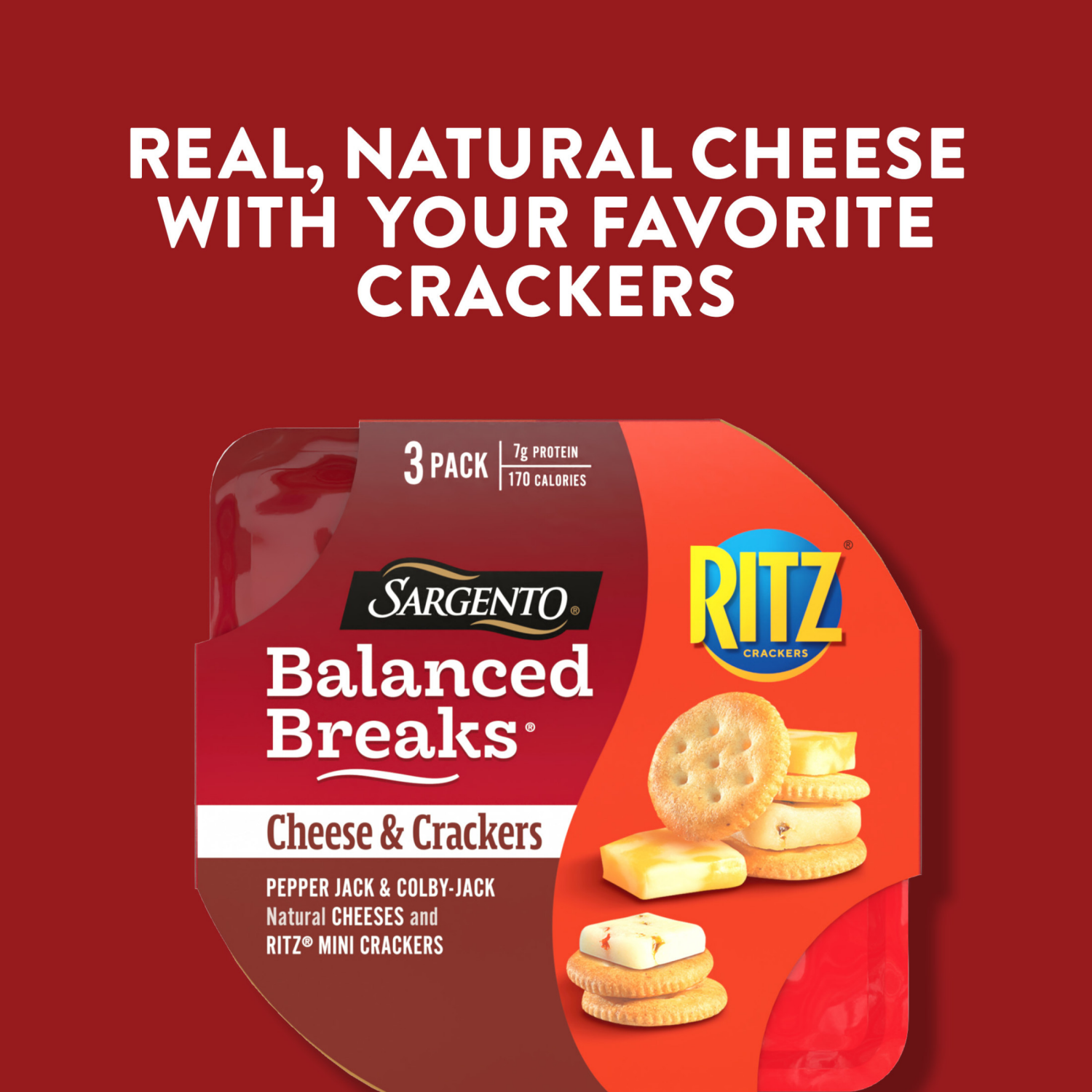 slide 8 of 8, Sargento Cheese & Crackers Pepper Jack & Colby-Jack/Ritz Crackers Balanced Breaks 3 - 1.5 oz Snacks, 3 ct