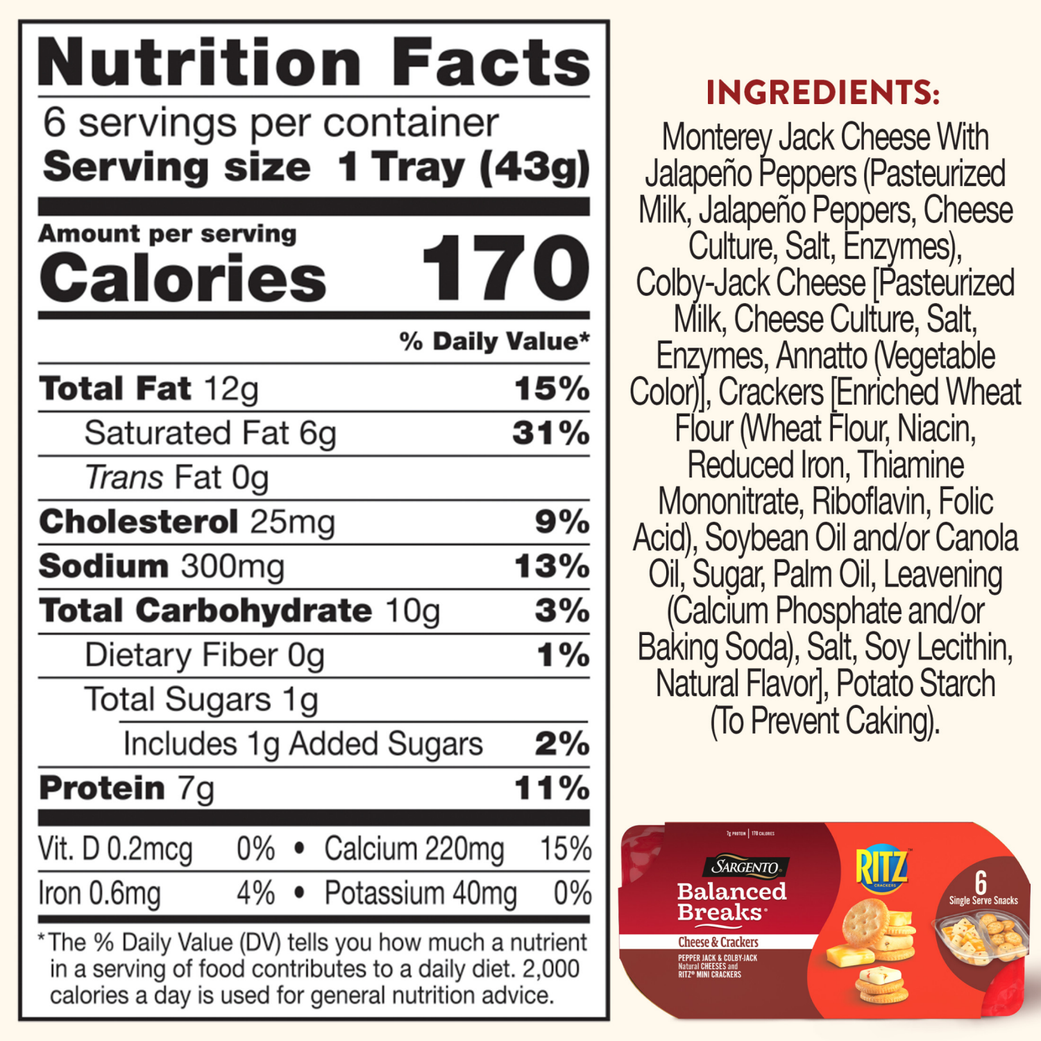slide 4 of 8, Sargento Balanced Breaks Pepper Jack & Colby Jack Cheese & Crackers 6 - 1.5 oz Snacks, 6 ct