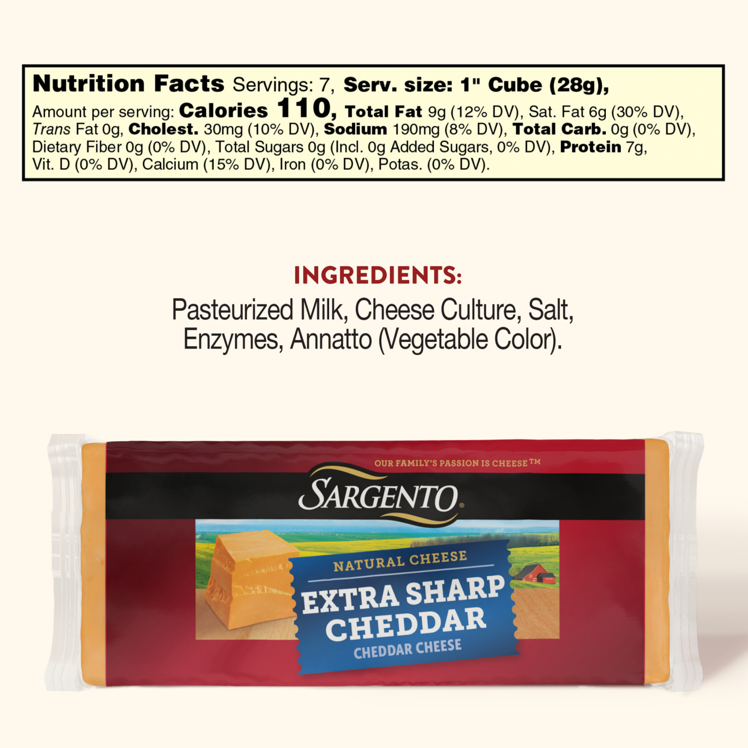 slide 8 of 8, Sargento Block Extra Sharp Cheddar Natural Cheese, 7 oz., 7 oz