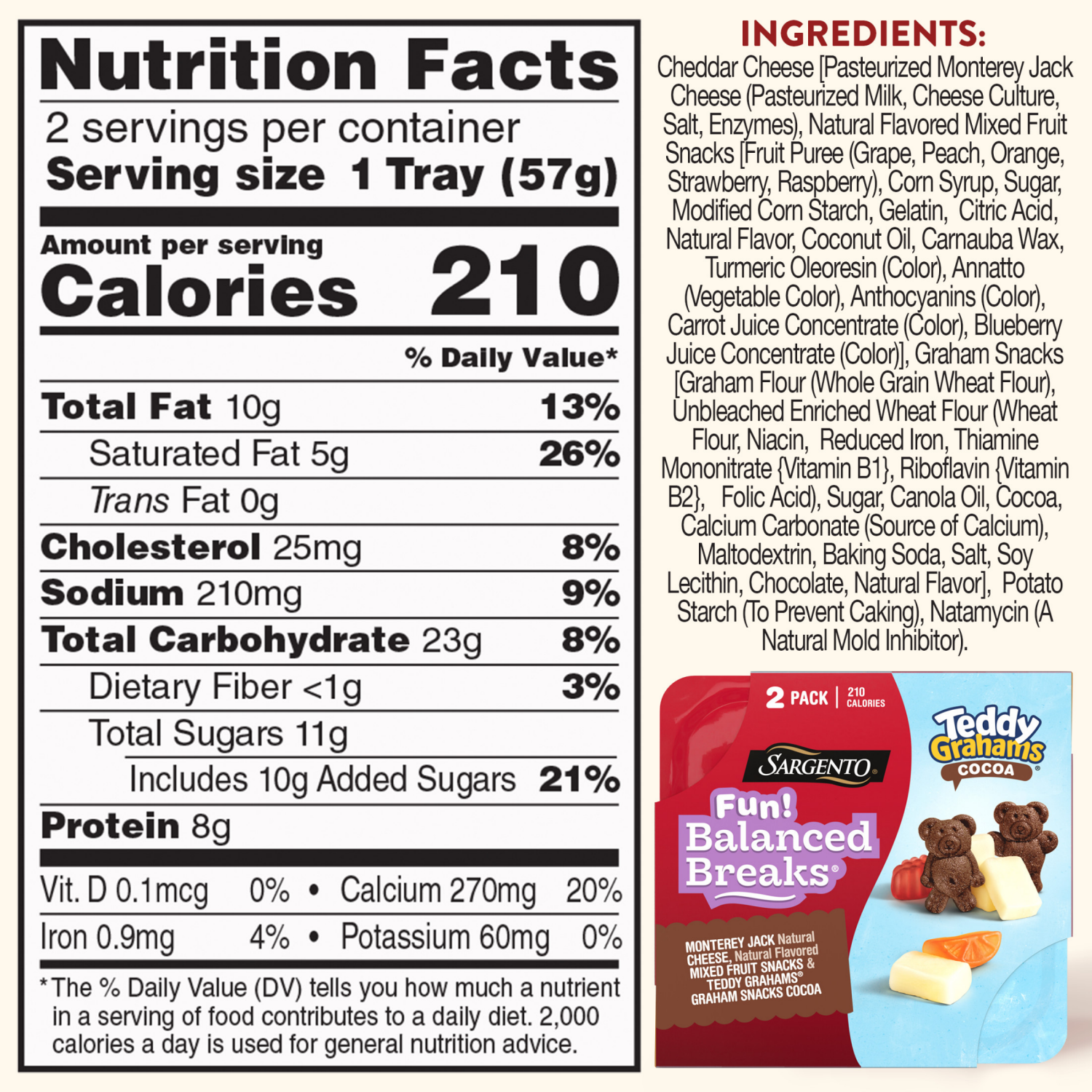 slide 4 of 8, Sargento Fun! Balanced Breaks Monterey Jack Natural Cheese, Natural Flavored Mixed Fruit Snacks & TEDDY GRAHAMS Graham Snacks Cocoa, 2 pack, 2 ct