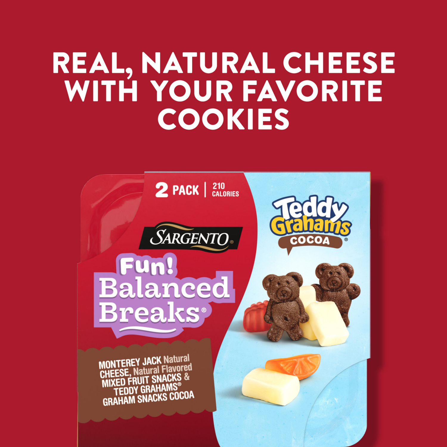 slide 8 of 8, Sargento Fun! Balanced Breaks Monterey Jack Natural Cheese, Natural Flavored Mixed Fruit Snacks & TEDDY GRAHAMS Graham Snacks Cocoa, 2 pack, 2 ct