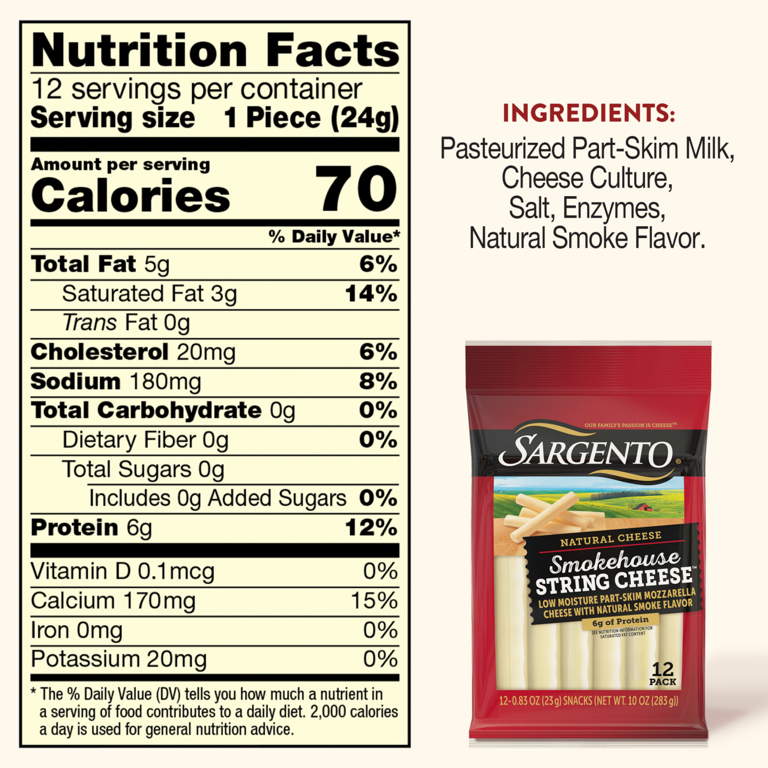 slide 4 of 8, Sargento Smokehouse String Cheese™ Natural Cheese Snacks, 12-Pack, 12 ct