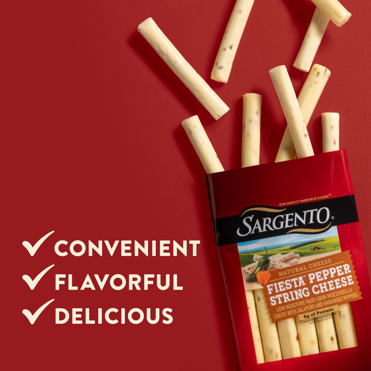 slide 7 of 8, Sargento Fiesta™ Pepper String Cheese Natural Cheese Snacks, 12-pack, 12 ct